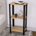 Zbliżenie na regał 40x25x82 – półki z litego drewna dębowego i stalowy stelaż