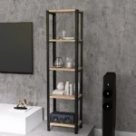 Zbliżenie na regał 40x25x154 – naturalna struktura drewna i stalowa rama