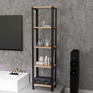 Zbliżenie na regał 40x25x154 – naturalna struktura drewna i stalowa rama