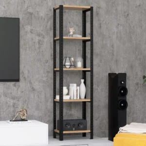 Regał z płyty meblowej Dąb Dziki – zbliżenie na półki w eleganckim, loftowym wnętrzu