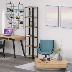 Regał metalowy z półkami Dąb Dziki – stylowy dodatek do jasnego salonu z pastelowymi meblami