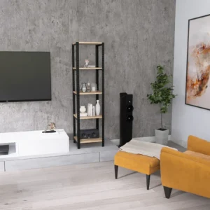 Regał 40x35x154 w aranżacji salonu – styl rustykalny z nowoczesną nutą