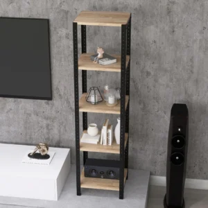 Zbliżenie na regał 40x35x154 – naturalne usłojenie drewna i stalowe profile