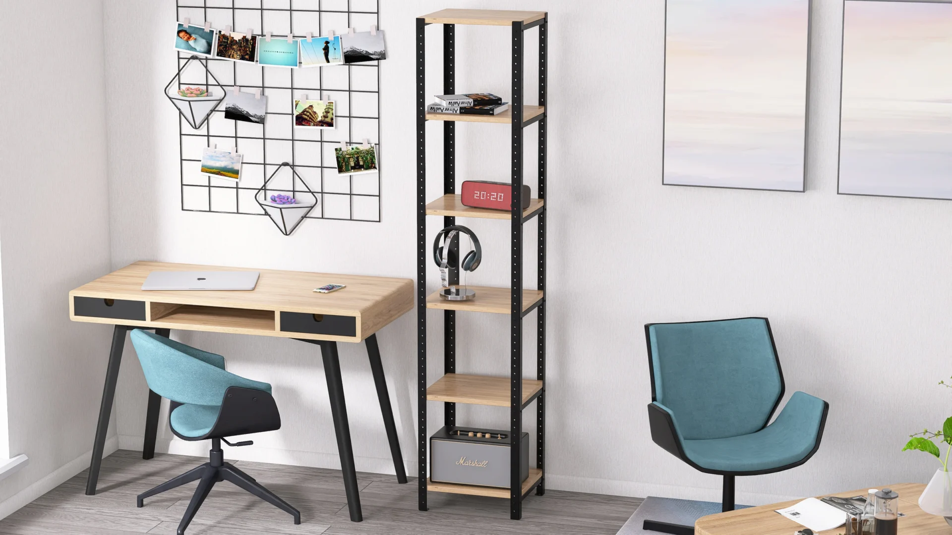 Zbliżenie na regał Modiloft 40x35x190 – wyraźna struktura dekoru Dąb Dziki i industrialna estetyka