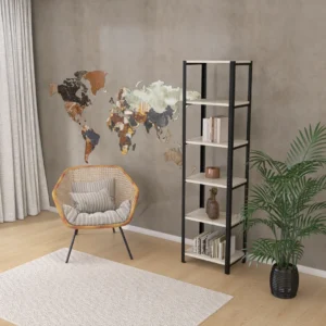 Regał loftowy o wysokości 190 cm w jasnym pokoju – połączenie funkcjonalności z modnym designem w dekorze dąb bielony