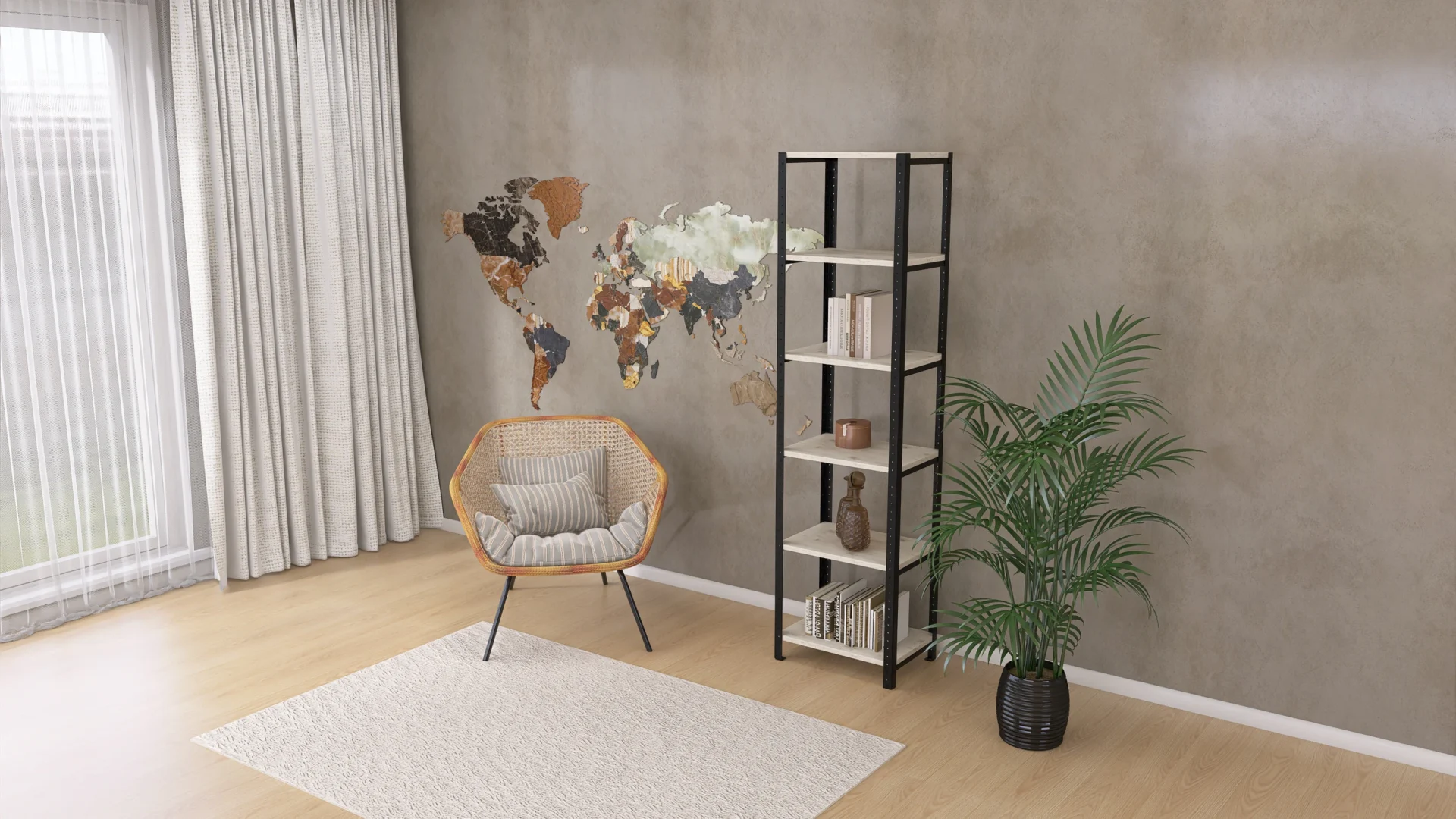 Regał loftowy o wysokości 190 cm w jasnym pokoju – połączenie funkcjonalności z modnym designem w dekorze dąb bielony