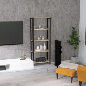 Regał 60x25x154 – w aranżacji salonu, idealny na dekoracje i sprzęt RTV