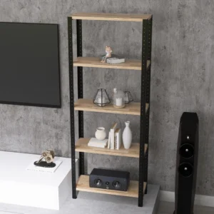 Zbliżenie na regał 60x25x154 – smukła forma i elegancki rustykalny charakter