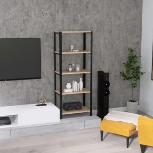 Regał 60x35x154 w salonie – funkcjonalna loftowa biblioteczka na książki, płyty i dekoracje