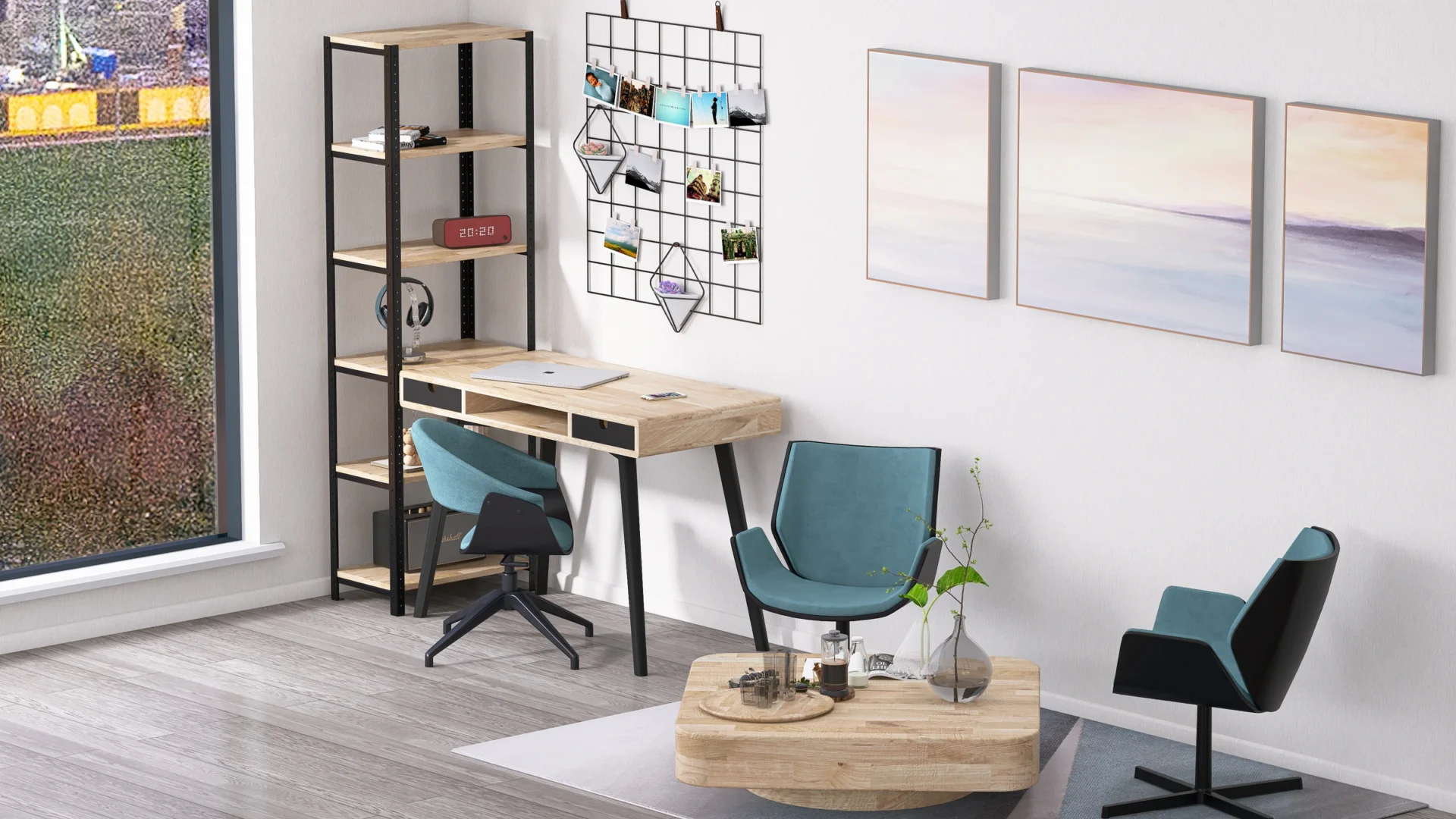 Regał 60x35x190 w nowoczesnym wnętrzu – wysoki industrialny regał na kwiaty i książki z rustykalnym dekorem