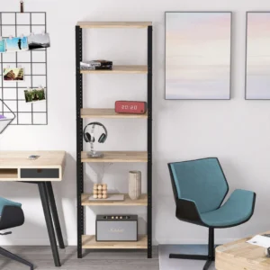 Zbliżenie na regał 60x35x82 – kompaktowy regał loftowy z litego drewna dębowego w stylu industrialnym