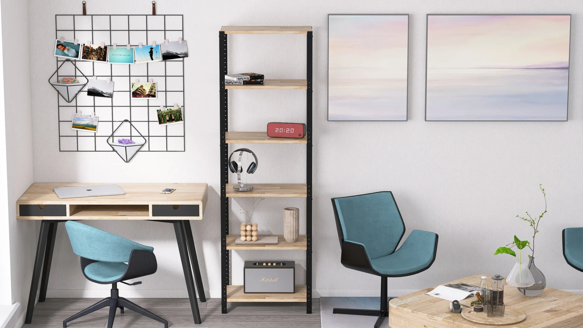 Zbliżenie na regał 60x35x82 – kompaktowy regał loftowy z litego drewna dębowego w stylu industrialnym