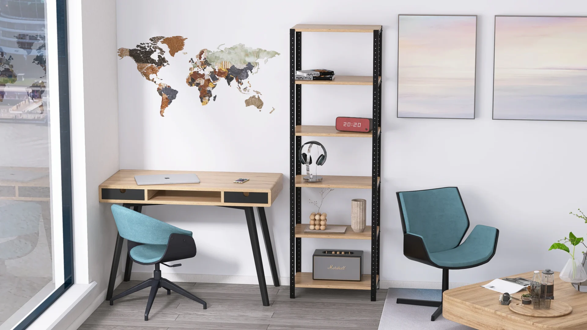 Zbliżenie na regał 60x35x190 – widok z boku na konstrukcję i półki w dekorze Dąb Dziki