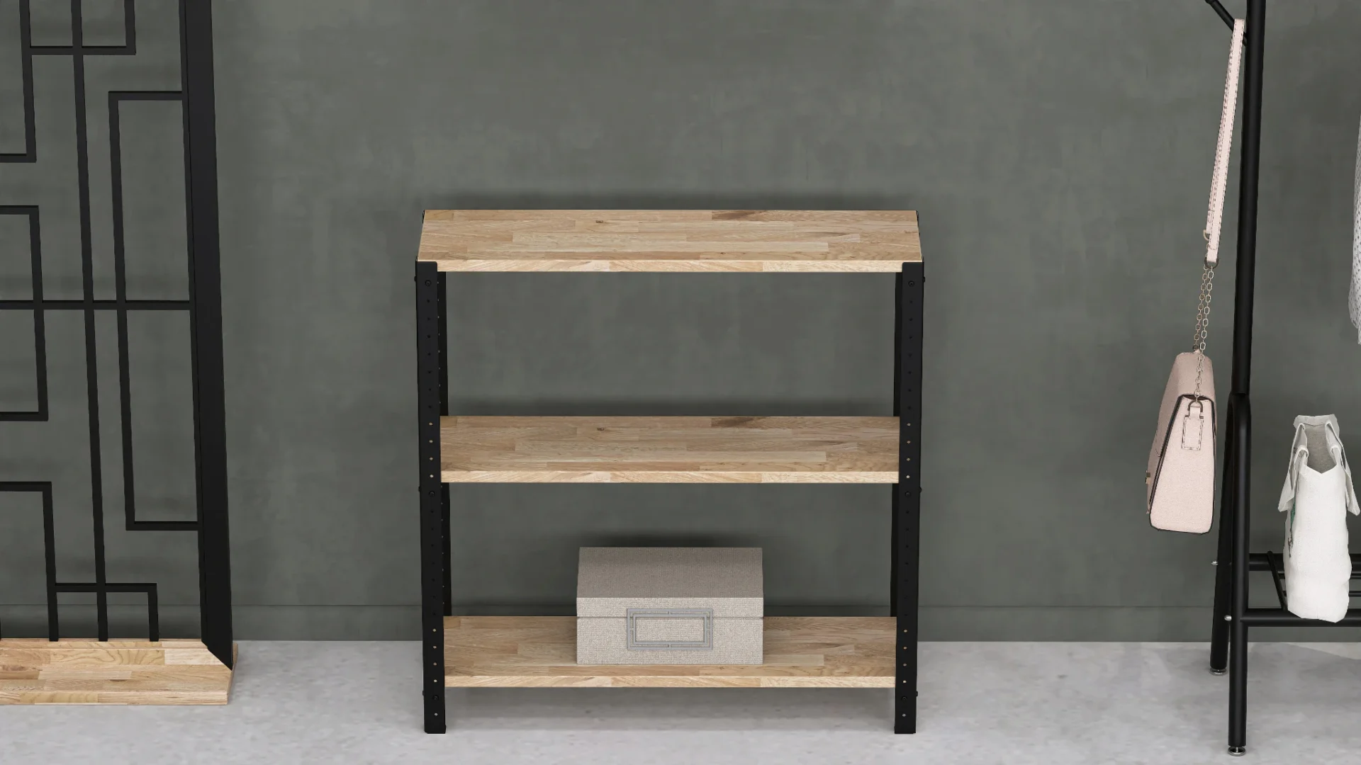 Regał loftowy 80x35x154 cm jako domowa biblioteczka – ustawiony przy telewizorze, z ozdobnymi elementami i rustykalnymi półkami z dębu