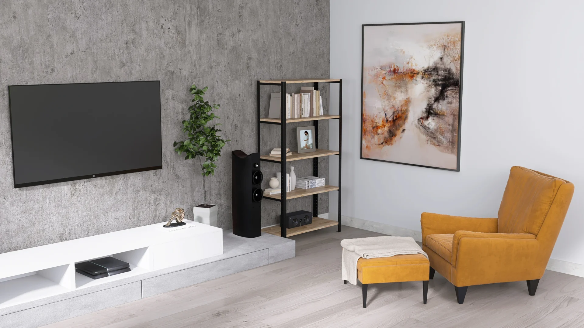 Zbliżenie regału loftowego 80x35x154 cm – wyraźne usłojenie półek w dekorze Dąb Europejski Rustykalny i solidny stalowy stelaż