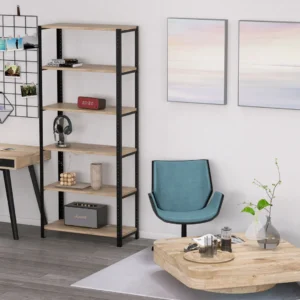 Wysoki regał metalowy 80x35x190 cm z pięcioma półkami w stylu loft – minimalistyczna aranżacja wnętrza z loftowym charakterem